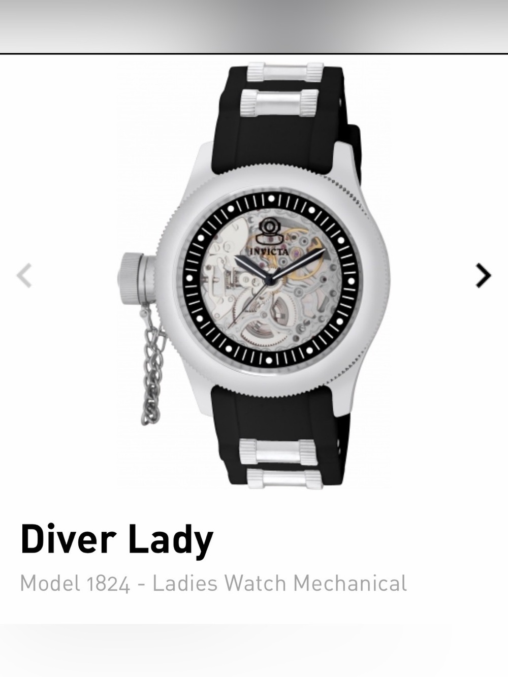 Invicta Black  Silver Skeleton Dial Women's Watch 1824 Mechanical Russian Diver